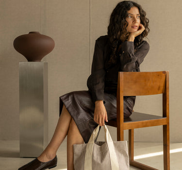 Chïsai small tote bag | stripes | mocha